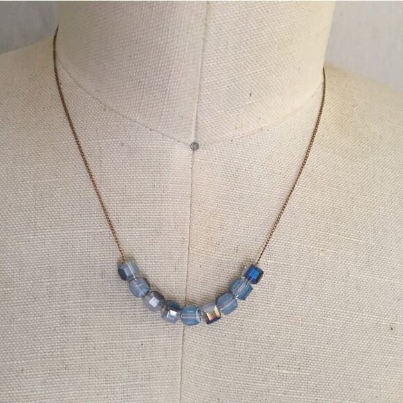 Artisan Dainty vintage brass chain with light blue crystal glass beads - Picture 1 of 10